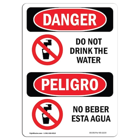 Signmission OSHA Danger Sign, Do Not Drink The Water Bilingual, 7in X 5in Decal, 5" W, 7" L, Bilingual Spanish OS-DS-D-57-VS-1130